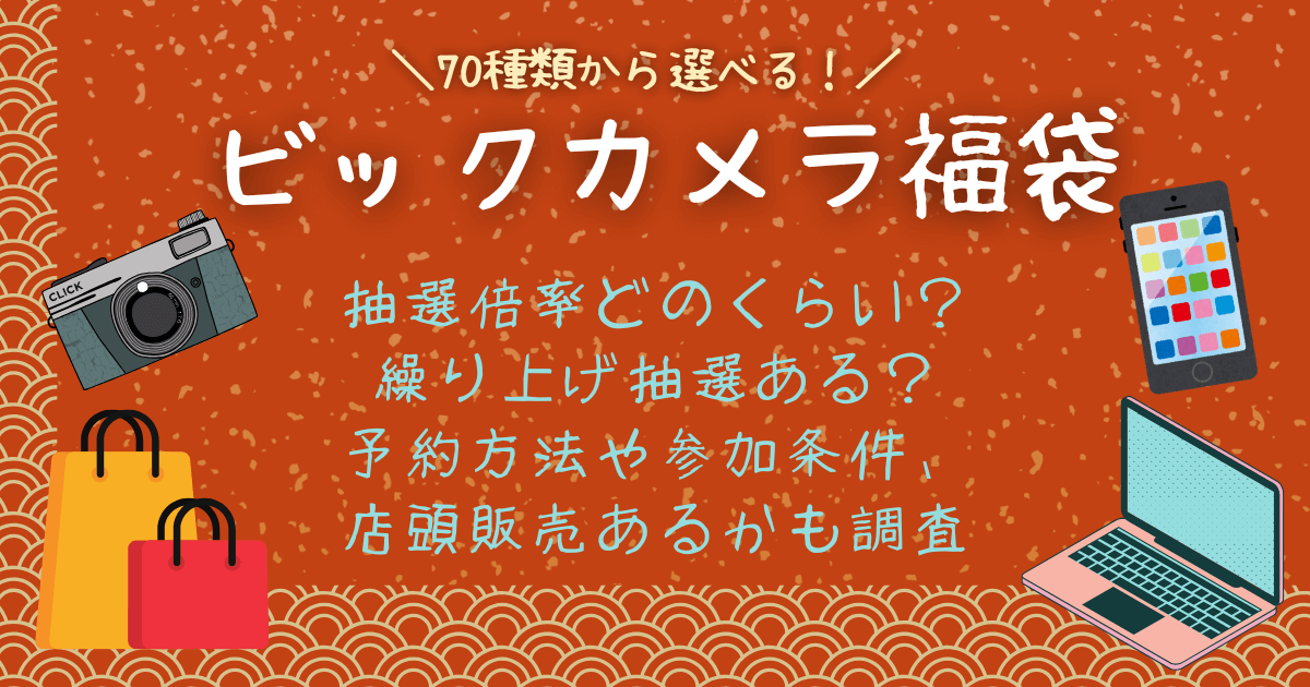ビックカメラ　福袋　福箱　倍率　倍率予想　抽選　再抽選　繰り上げ抽選　応募方法　エントリー　いつから　いつまで　予約方法　参加条件　店頭販売　チャンス　iPad 家電　